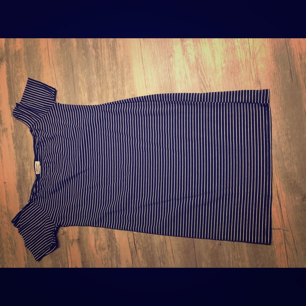 Off shoulder blue & white striped dress